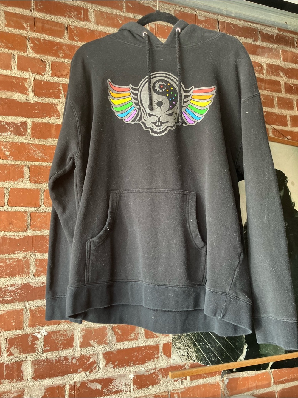 Grateful Dead Black Crewneck Hoodie with Rainbow Wing Skull